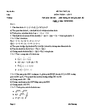 Đề thi thử (II) môn Toán Lớp 7 - Năm học 2019-2020 - Hà Phương